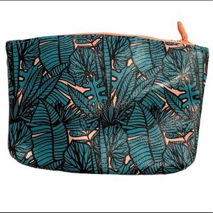 ipsy Teal and Pink Tropical Monstera Leaves Zippered Makeup Bag - EUC!